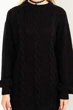 Black Cable-Knit Ribbed Mini Sweater Dress