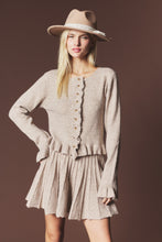 Mocha Brushed Knit Ruffle Cardigan & Pleated Mini Skirt Set