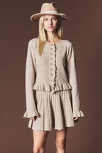Mocha Brushed Knit Ruffle Cardigan & Pleated Mini Skirt Set