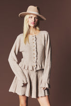 Mocha Brushed Knit Ruffle Cardigan & Pleated Mini Skirt Set