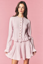 Light Pink Brushed Knit Ruffle Cardigan & Pleated Mini Skirt Set