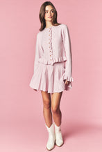 Light Pink Brushed Knit Ruffle Cardigan & Pleated Mini Skirt Set