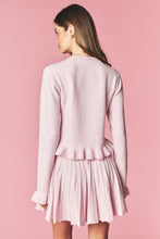 Light Pink Brushed Knit Ruffle Cardigan & Pleated Mini Skirt Set