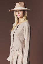 Mocha Brushed Knit Ruffle Cardigan & Pleated Mini Skirt Set
