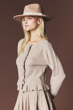 Mocha Brushed Knit Ruffle Cardigan & Pleated Mini Skirt Set