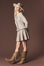 Mocha Brushed Knit Ruffle Cardigan & Pleated Mini Skirt Set