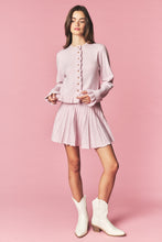 Light Pink Brushed Knit Ruffle Cardigan & Pleated Mini Skirt Set
