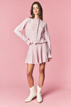 Light Pink Brushed Knit Ruffle Cardigan & Pleated Mini Skirt Set