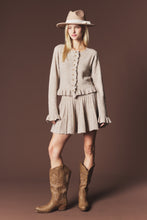 Mocha Brushed Knit Ruffle Cardigan & Pleated Mini Skirt Set