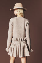 Mocha Brushed Knit Ruffle Cardigan & Pleated Mini Skirt Set