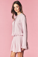 Light Pink Brushed Knit Ruffle Cardigan & Pleated Mini Skirt Set