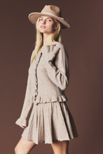 Mocha Brushed Knit Ruffle Cardigan & Pleated Mini Skirt Set