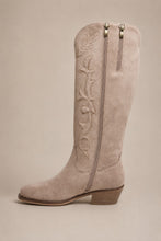 Taupe Square Toe Mid Heel Embroidered Western Cowboy Tall Boots