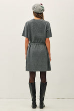 Charcoal Short Sleeve Knit Dress With Waist Belt