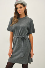 Charcoal Short Sleeve Knit Dress With Waist Belt