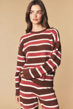 Brown Combo Cozy Stripe Eyelash Knit Lounge Set