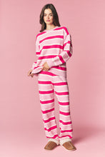 Pink Combo Cozy Stripe Eyelash Knit Lounge Set