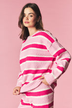 Pink Combo Cozy Stripe Eyelash Knit Lounge Set