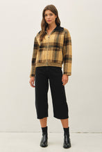 Camel Plaid Zip Up Sweater Jacket
