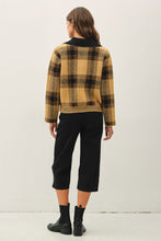 Camel Plaid Zip Up Sweater Jacket
