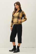 Camel Plaid Zip Up Sweater Jacket