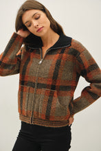 Chestnut Plaid Zip Up Sweater Jacket