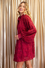 Wine Sequin-embellished Textured Dress