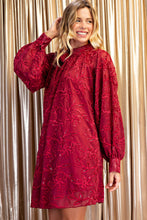 Wine Sequin-embellished Textured Dress