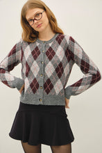 Grey Argyle Pattern Sweater Cardigan