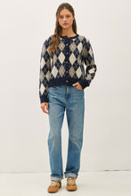 Navy Argyle Pattern Sweater Cardigan