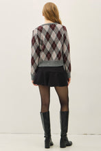 Grey Argyle Pattern Sweater Cardigan