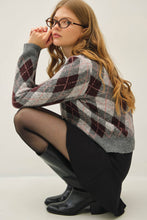 Grey Argyle Pattern Sweater Cardigan