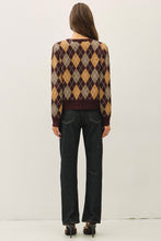 Wine Argyle Pattern Sweater Cardigan