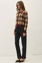 Wine Argyle Pattern Sweater Cardigan