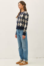 Navy Argyle Pattern Sweater Cardigan