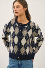 Navy Argyle Pattern Sweater Cardigan