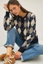 Navy Argyle Pattern Sweater Cardigan
