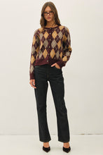 Wine Argyle Pattern Sweater Cardigan