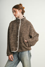 Brown Multi Marled Sherpa Fleece Snap Jacket