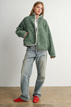Green Multi Marled Sherpa Fleece Snap Jacket