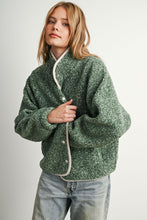 Green Multi Marled Sherpa Fleece Snap Jacket