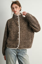 Brown Multi Marled Sherpa Fleece Snap Jacket