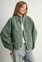 Green Multi Marled Sherpa Fleece Snap Jacket