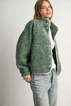 Green Multi Marled Sherpa Fleece Snap Jacket