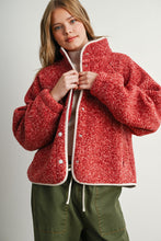 Red Multi Marled Sherpa Fleece Snap Jacket