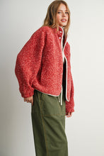 Red Multi Marled Sherpa Fleece Snap Jacket