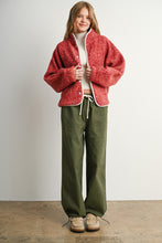 Red Multi Marled Sherpa Fleece Snap Jacket
