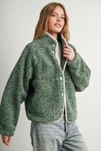 Green Multi Marled Sherpa Fleece Snap Jacket