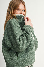 Green Multi Marled Sherpa Fleece Snap Jacket