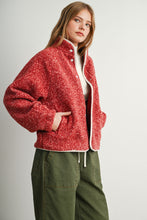 Red Multi Marled Sherpa Fleece Snap Jacket